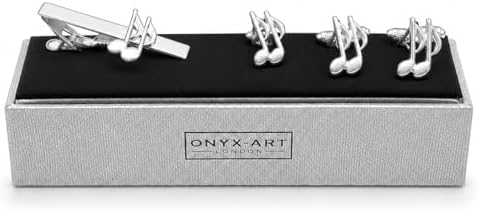 Quaver Cufflinks, Lapel Pin & Tie Bar Set for Men – Onyx Art CLT012 Premium Musical Note Gift Set, Matching Music Accessories for Musicians, Music Teachers & Formal Wear image 5