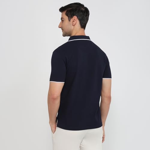 Image of Park Avenue Men Slim Fit Solid Pattern Cotton Polyester Blend Half Sleeve Polo Neck Casual T-Shirt