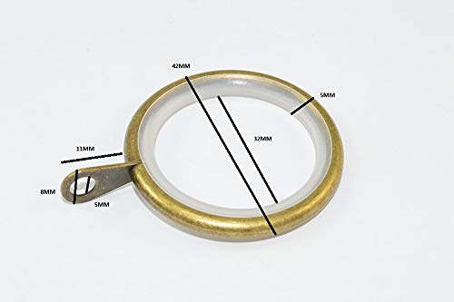 10 x Curtain Silent Rod Rings Fixed Eye Antique Brass ID 35mm OD 42mm