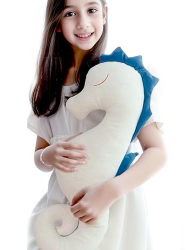 STOLLEEN タツノオトシゴ オーガニック リネン コットン ぬいぐるみ かわいい 抱き枕 ギフトパック グリーティングカード 手縫い 毛皮不使用 ぬいぐるみ 洗える 25インチ