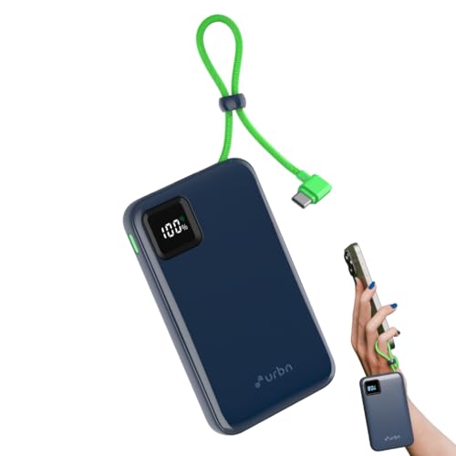URBN 10000mAh Power Bank with Built-in Type-C Cable | 22.5W Super Fast Charging | Smart LED Display | Pocket Size | Dual Type C PD + USB Output | Portable Charger for iPhone, Samsung, and More - Blue (B0D4DYQ65N) Amazon Price History, Amazon Price Tracker