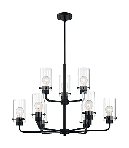 Image of Nuvo 60 /7279 Sommerset 9-Light Chandelier with Clear Glass, Matte Black