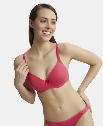 Image of Jockey 1245 Women's Under-Wired Padded Super Combed Cotton Elastane Stretch Medium Coverage Multiway Styling T-Shirt Bra with Detachable Straps