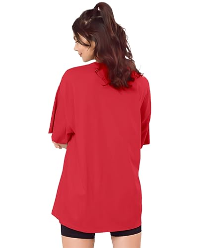 Image of SHODOX Women's Cotton Blend Oversized Drop Shoulder Printed T-Shirt | Soft, Breathable & Light Weight | Loose Fit Stylish Top for Girls with Premium Graphic Print