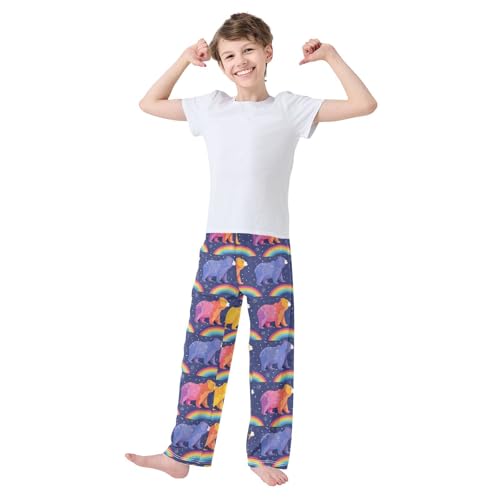 Cartoon Bears and Rainbow Pajamas Bottoms with Pockets Comfy Pjs Sleepwear Elastic Waistband Pajamas Pants Lounge Pants for 6-14 Years2
