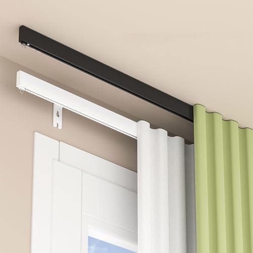 Black Ceiling Track Room Divider with Silent Rollers - 15.9FT Wall-Mounted Curtain Rod for Living Room, Bedroom, Bathroom - Perfect for Privacy in Open Spaces & Stylish Decor