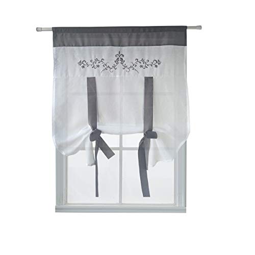 HomeyHo Tie Up Curtains for Kitchen Windows Rod Pocket Curtain Tie Up Curtains Sheer Curtains for Bedroom Girls Sheer Curtain Fabric Window Curtains Sheer Pattern Tieup Curtains, 31 x 55 Inch, Grey