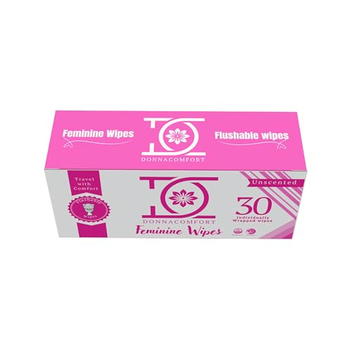 DonnaComfort Flushable Feminine Wipes - PH balanced, Fragrance free | Sensitive Formula with Aloe Vera and Vitamin E (30 Individually wrapped singles) - Image 4