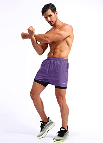Image of Pudolla Men's 2 in 1 Running Shorts 5 inch Quick Dry Gym Athletic Workout Shorts for Men with Phone Pockets