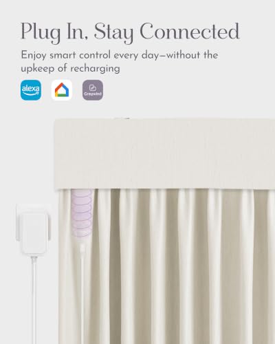 Image of Graywind Motorized Curtains with Track, Light Filtering Smart Curtains, Hardwired Curtains Works with Alexa Google Home Remote Control for Large Windows, Custom Drapes Up to 207 inch, Linear Wool (White)