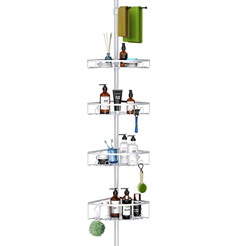 Kadolina Corner Shower Caddy Tension Pole, 4 Tier Shower Basket Shelves, 53-120 Inch Adjustable Height Shower Storage Rack, Bathroom Bathtub Shampoo Holder Organizer Shower Accessories (Silver) #TOP5