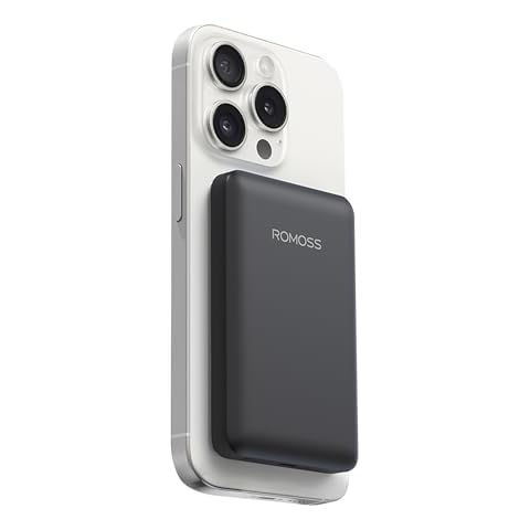 ROMOSS Magsafe Portable Charger, 5000mAh Battery Pack, Magnetic Wireless Power Bank for iPhone 16/15/14/13/12 Series, Fast Charging, Compact Portable Battery Pack for Travel Cover