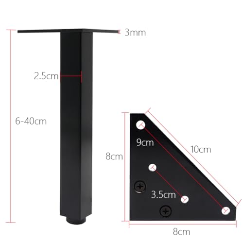 Patas de muebles de cocina ajustables de 6 cm a 40 cm, juego de 4 patas de sofá grises resistentes 4