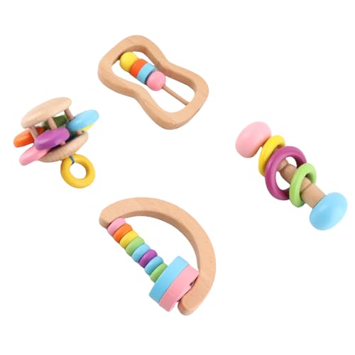 Tbest 4pcs Baby Rattles Set Favorise une éducation Précoce avec une Conception Ergonomique pour une Expérience de Jeu Enrichissante, un Design aux Couleurs Vives, un Matériau en Bois Haut de Gamme – Image 6
