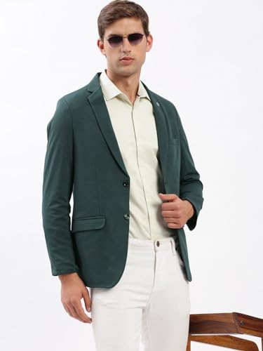 Image of SHOWOFFFF Men Solid Single Breasted Casual Blazer | Notched Lapel Full Sleeves Cotton Blazer for Mens | Slim Fit Regular Length Blazer for Men's