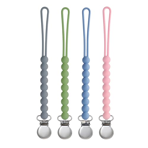Silicone Pacifier Clip for Baby Boys Girls, Paci Holder 4 Pack