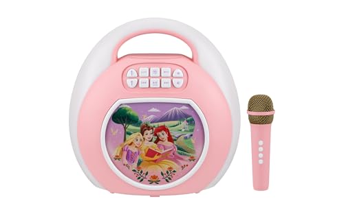 Disney Princess Karaoke Machine for Kids, Bluetooth Speaker with Wireless Microphone Designed for...