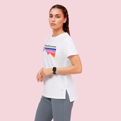 Image of Enamor Athleisure Relaxed Fit Short Sleeve Round Neck Antimicrobial Finish Breathable Stretch Cotton Activewear Sports Tshirt for Women - A301