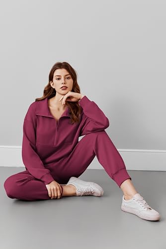 Image of PINSPARK 2 Piece Sets for Women Long Sleeve Half Zip Tracksuit Jogger Sets | 2026 Fall Travel Outfits Lounge Set, Lightweight Soft Air Layer Fabric, Kangaroo Pocket Sweatshirt, Drawstring Joggers Pants