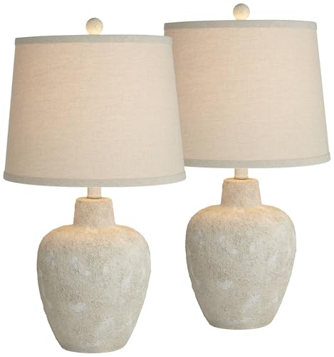 360 Lighting Romeo 23 1/2" High Jar Small Farmhouse Rustic Natural Cottage Coastal Accent Table Lamps Set of 2 Beige Distressed Earth Tone Finish Shade Living Room Bedroom Bedside Nightstand - Image 2