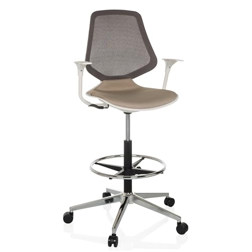 hjh OFFICE Silla de Trabajo ergonómica Top Work Style Respaldo Transpirable, Silla de mostrador con reposabrazos y reposapiés de Anilla, Beige