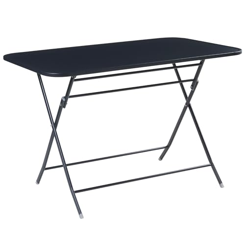 Table de jardin pliante en acier robuste noir mat capacité 60kg plateau rectangulaire