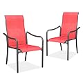 VICLLAX Stackable Patio Chair Set of 2, Lawn Chairs with High Back, Outdoor Dining Chairs for Outside, Poolside and Garden, Red