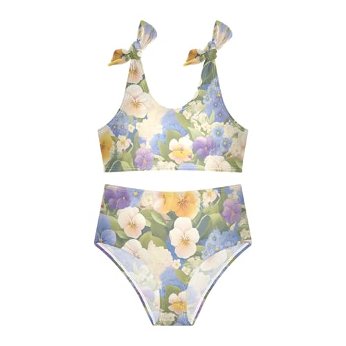 The Garden Tricolor Pansy Flower Girl Two Piece Kids Bikini Set Quick-Dry Swimsuits Swimwear Adjustable Strap3