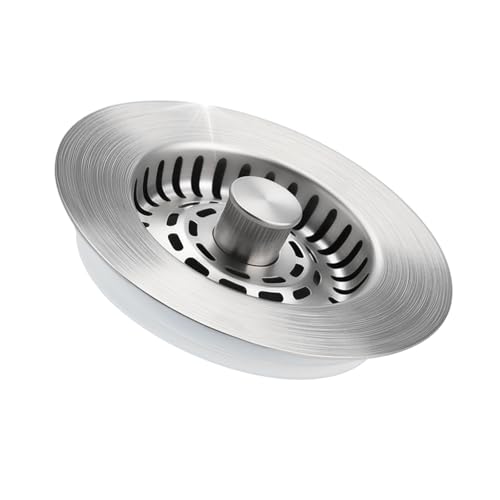 Hibbent 3-in-1 Spülbecken Stöpsel Edelstahl Küchenspülen Stöpsel mit ABS-Basis Doppelte Gummidichtung Anti-Verstopfungssieb Geruchshemmend Einbautiefe > 28 mm Gebürstetes Nickel