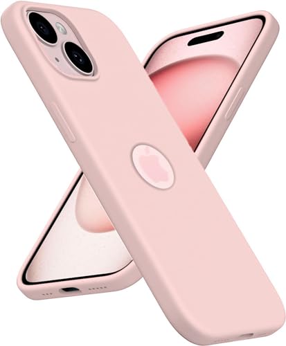 Image of Elzzi Microfiber Logo Cover Compatible for iPhone 13 Case Liquid Silicone Cases Full Body 4 Layer Protective Covers Shockproof Back Cover (Sand)