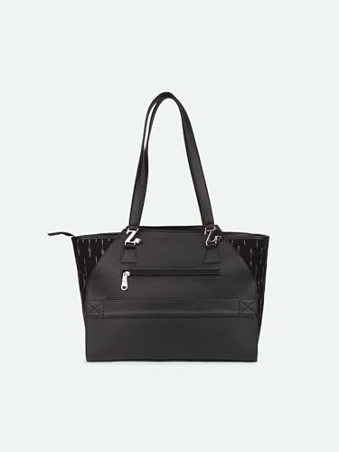 Image of ZOUK Printed Jute Handcrafted Vegan Leather Black Women's Check-point Friendly Classic Business Bag