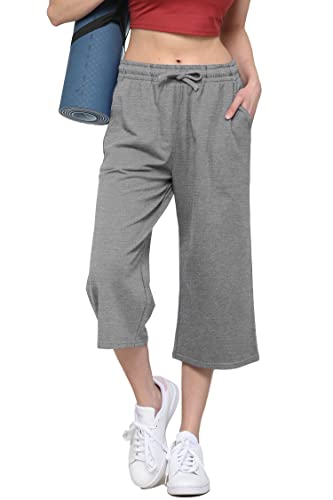 Image of Lock and Love Womens Capri Pants Loose Yoga Pants Wide Leg Drawstring Comfy Lounge Pajama Capris Sweatpants with Pockets