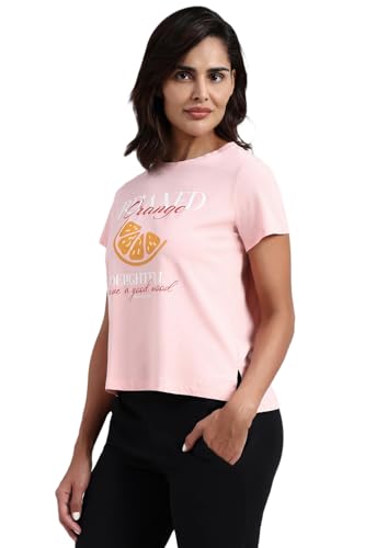 Image of Van Heusen Women's Cotton T-Shirt | Soft Breathable Cotton | Relaxed fit | Lounge Tee| Printed | Round Neck | Short Sleeve| Comfortable Everyday Wear | Style 55432