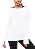 Muzniuer Womens Long Sleeve Workout Shirts-Off Shoulder Long Sleeve Tshirt for Women Yoga Sports T-Shirt Long Sleeve Sports Shirts Activewear with Thumb Hole White S