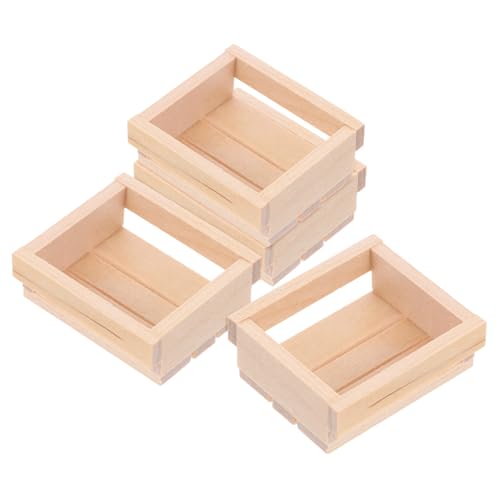 GARIOUANS 4個 木製ミニチュアバスケット ドールハウス用収納箱 フルーツ野菜モデル 多目的装飾用 丈夫な木製ホロウデザイン ミニクラフト収