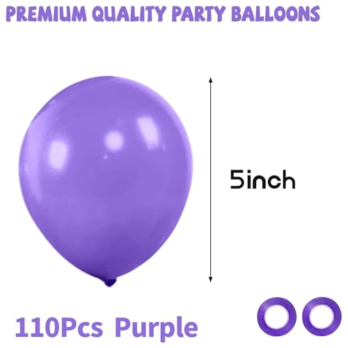 Image of Purple Balloons 110Pcs, 5 Inch Small Purple Latex Party Balloons, Mini Thick Purple Balloons for Birthday Wedding Baby Shower Decorations.
