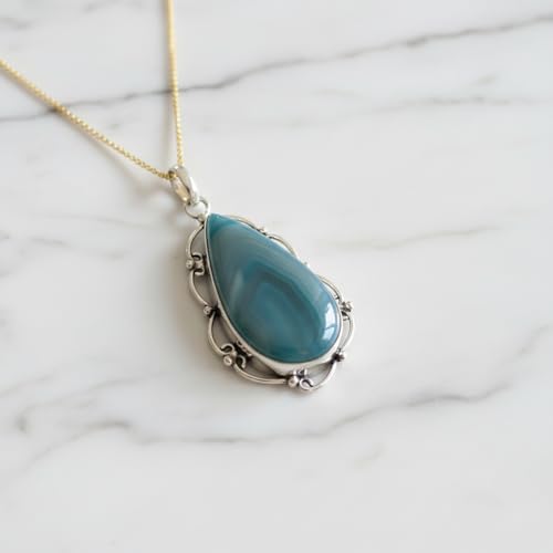 Collier agate de Botswana en argent 925 médaillon à offrir - 6