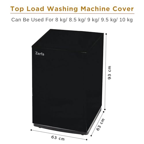 Image of Zerfa Waterproof, Dust-Proof, Sun-Proof Top Loading Fully Automatic Washing Machine Cover Fit and Suitable for all Brand Universal Cover - Black (Dimension - 63 x 63 x 93 CM)