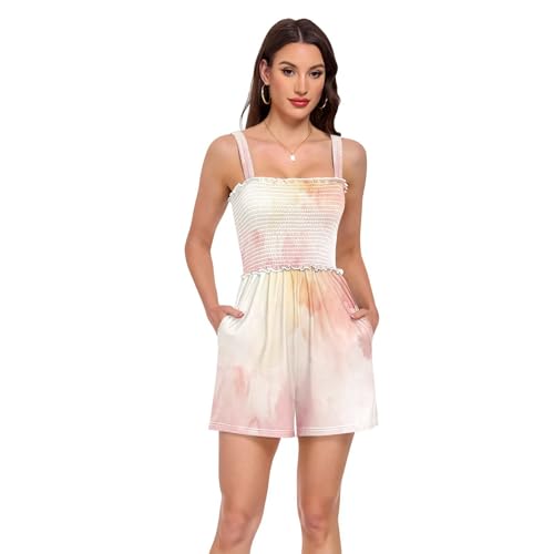 Barboteuse rose pour femme avec col carre et texture aquarelle