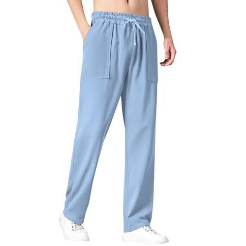 Linen Pants Men Casual Solid Open Bottom Drawstring Lounge Pants Lightweight Breathable Summer Beach Trousers