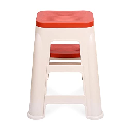 Image of Strong and Durable Plastic Step Stool for Home, Bedroom, Bathroom, Kitchen, Living Room Office Adult Kids Children's and Garden Stool with high Load Capacity (Orange)