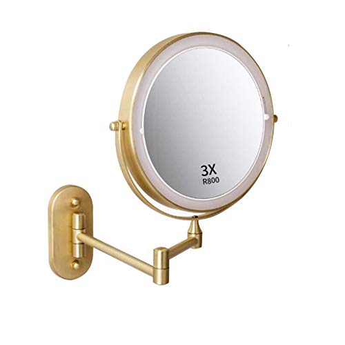 XYSQ Wall Mounted Makeup Mirror with Lights and Magnification Brushed Gold 8 Inch Magnifying Makeup Mirror with Lights, Double Sided Vanity Mirror for Bathroom, Plug Powered Wall Mounted Mirror