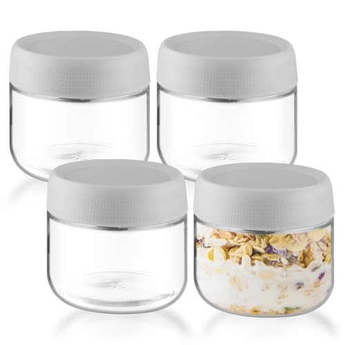 4 Pack Glass Jar With Airtight Lids Overnight Oats Containers With Lids Mason Jars Food Storage Containers For Yogurt Snacks Sugar Spice And More (Grey, 300ml/10oz)