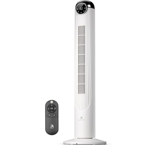 Image of Antarctic Star Tower Fan, 41 Inch DC Motor Bladeless Oscillating Fan with Remote, 6 Speeds & 4 Modes, LED Display, 9H Timer, Quiet Floor Standing Fan for Bedroom Living Room Office, White