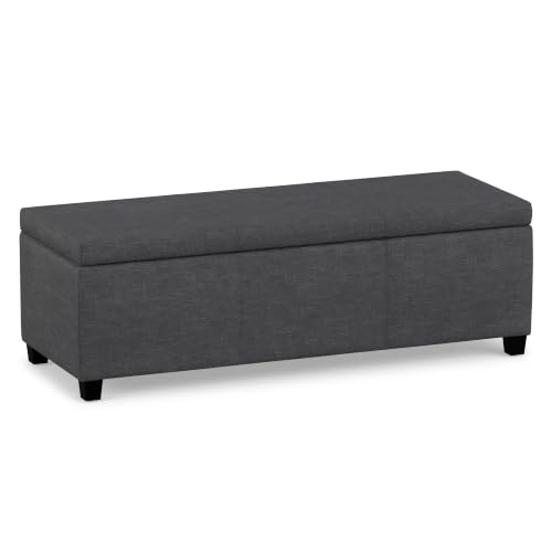 Image of SIMPLIHOME Avalon 48 inch Wide Linen Look Fabric Storage Ottoman in Slate Grey
