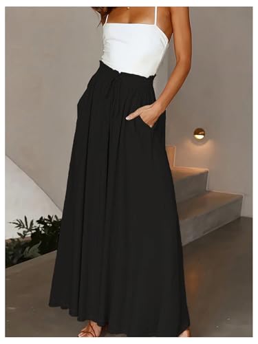 Women's Palazzo Pants Knot Front Elastic High Waisted Casual Loose Flowy Pants Trousers3