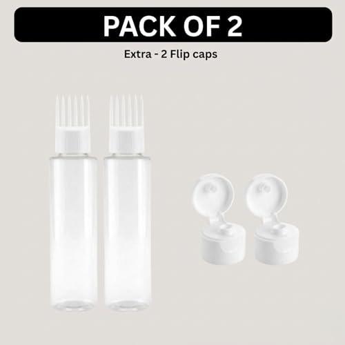Image of Hian Hair Oil Applicator Bottle With Comb Tip, Transparent Plastic Scalp Dispenser For Easy Oil & Shampoo Application, Refillable Bottle For Root Care (White Color, Pack of 2) ,100 Ml