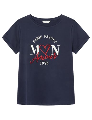 Springfield Camiseta de Manga Corta Mon Amour Print gráfica algodón Vuelta, Azul Marítimo, S para Mujer