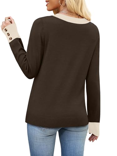 Image of WIHOLL Lightweight Sweaters for Women Long Sleeve V Neck Knit Outfits with Decorative Buttons