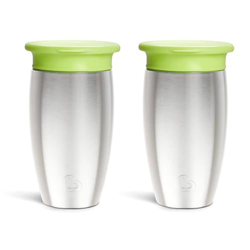 Image of Munchkin Miracle 360 Toddler Sippy Cup with Lid, Spill Proof, 10 Ounce, Stainless Steel, 2 Pack, Green